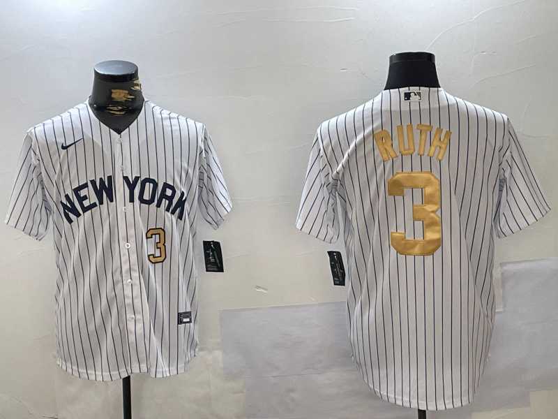 Men%27s New York Yankees #3 Babe Ruth White Pinstripe Fashion Cool Base Jerseys->new york yankees->MLB Jersey